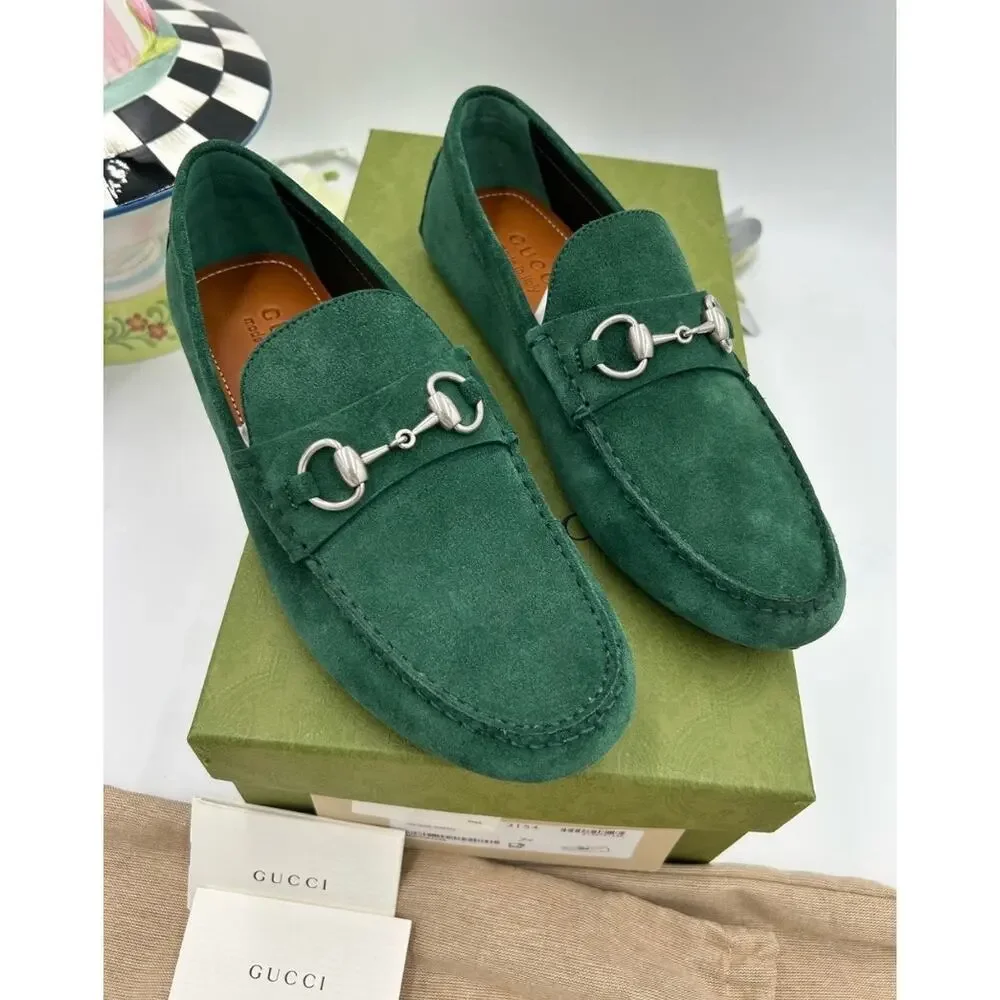 Men's Gucci suede horse bit driver loafers size 7.5 fits 8 US made in Italy